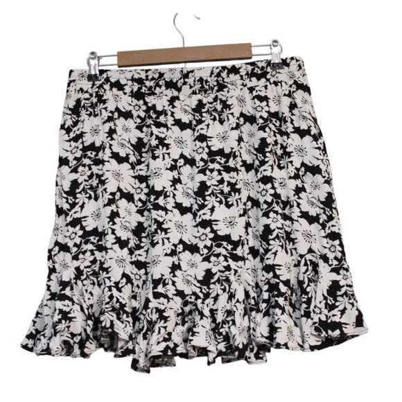 NWT LOFT Skirt Size Large Flowy Black White Floral Pull On Elastic Waist Preppy - Picture 5 of 9